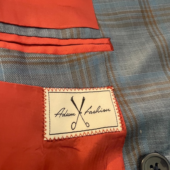 Adam Fashion Men's Windowpane Plaid Double Breasted 6Button Blue Suit 44L/38 NEW - Picture 7 of 11